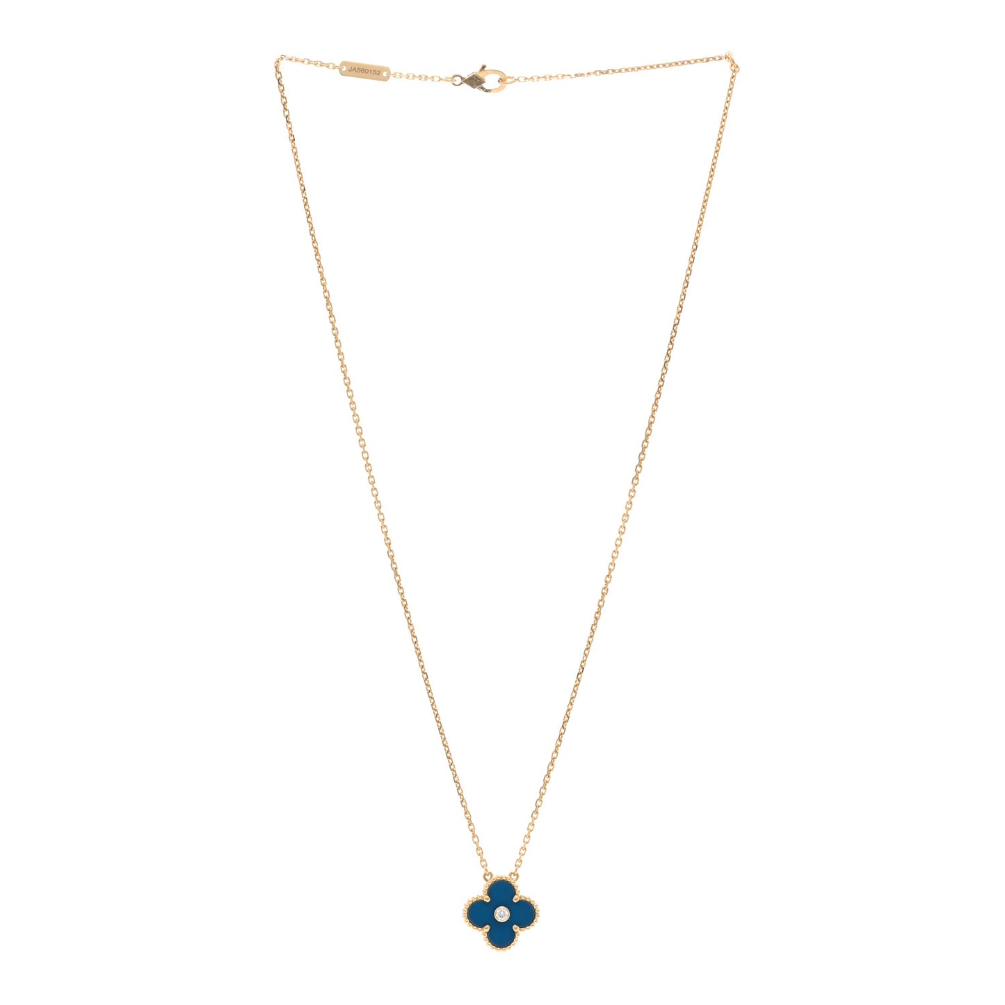 18K Yellow Gold Diamond Celestial Blue Sevres Porcelain Vintage Alhambra Pendant Necklace