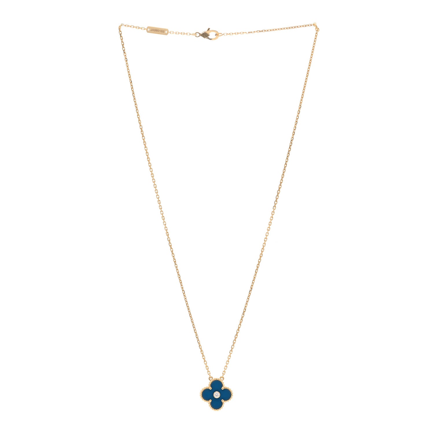 Van Cleef & Arpels 18K Yellow Gold Diamond Celestial Blue Sevres Porcelain Vintage Alhambra Pendant Necklace 3 of 6