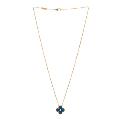 Van Cleef & Arpels 18K Yellow Gold Diamond Celestial Blue Sevres Porcelain Vintage Alhambra Pendant Necklace 3 of 6