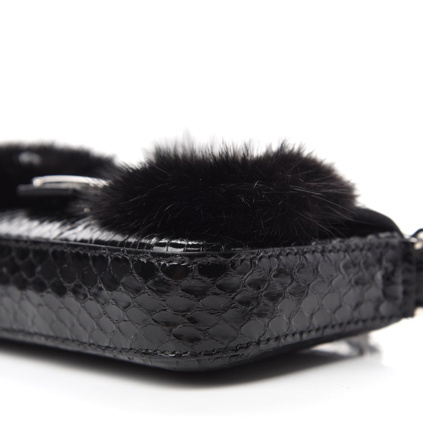 Elaphe Rabbit Fox Fur Micro Buggie Baguette Black