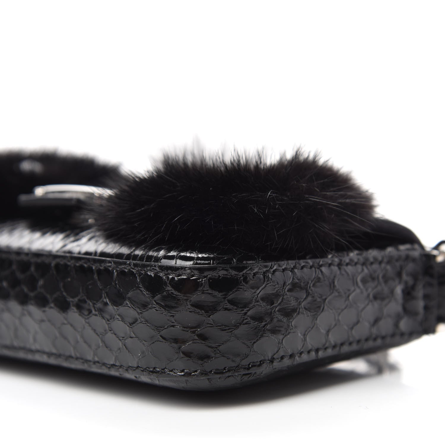 Fendi Elaphe Rabbit Fox Fur Micro Buggie Baguette Black 7 of 10