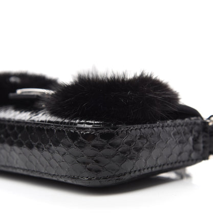 Fendi Elaphe Rabbit Fox Fur Micro Buggie Baguette Black 7 of 10