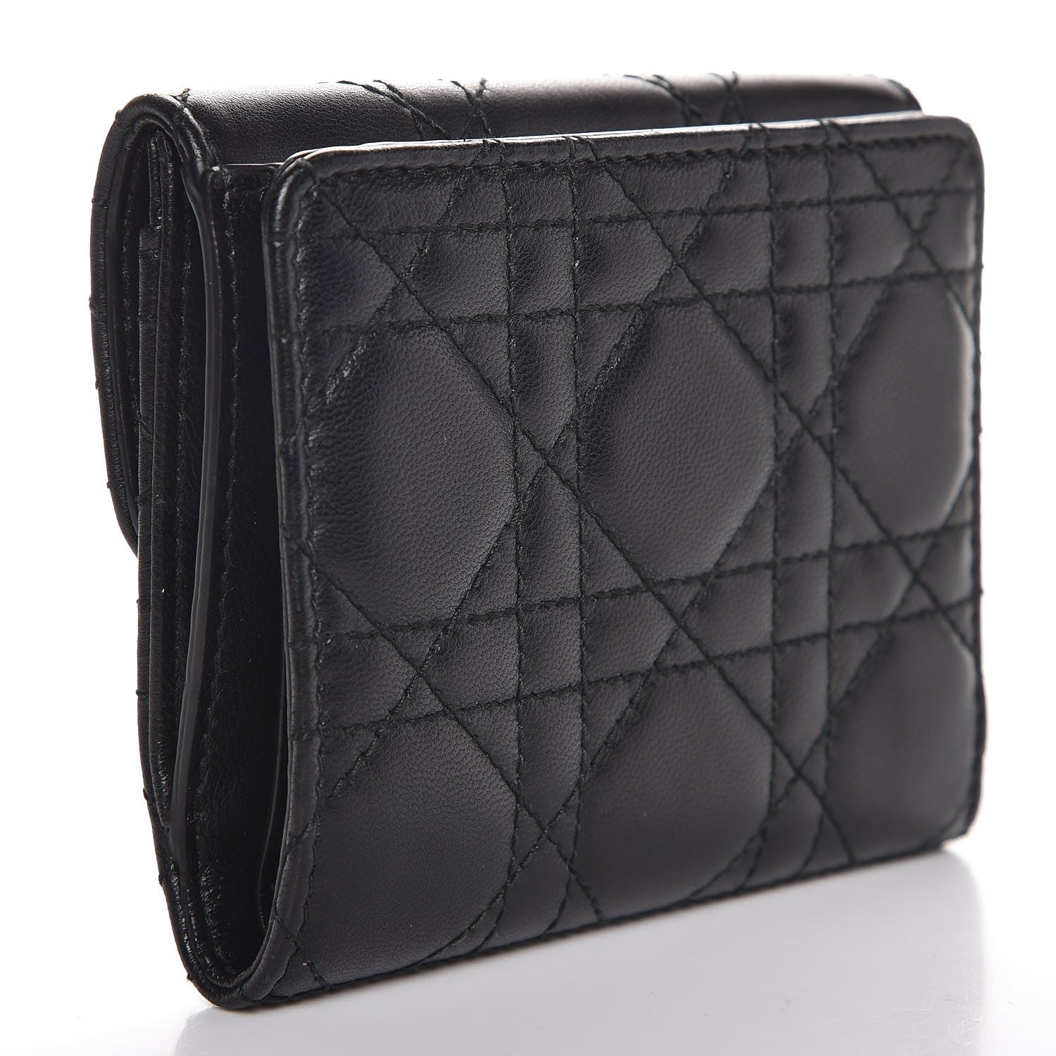 Christian Dior Lambskin Cannage Dioraddict Flap Wallet Black 3 of 8