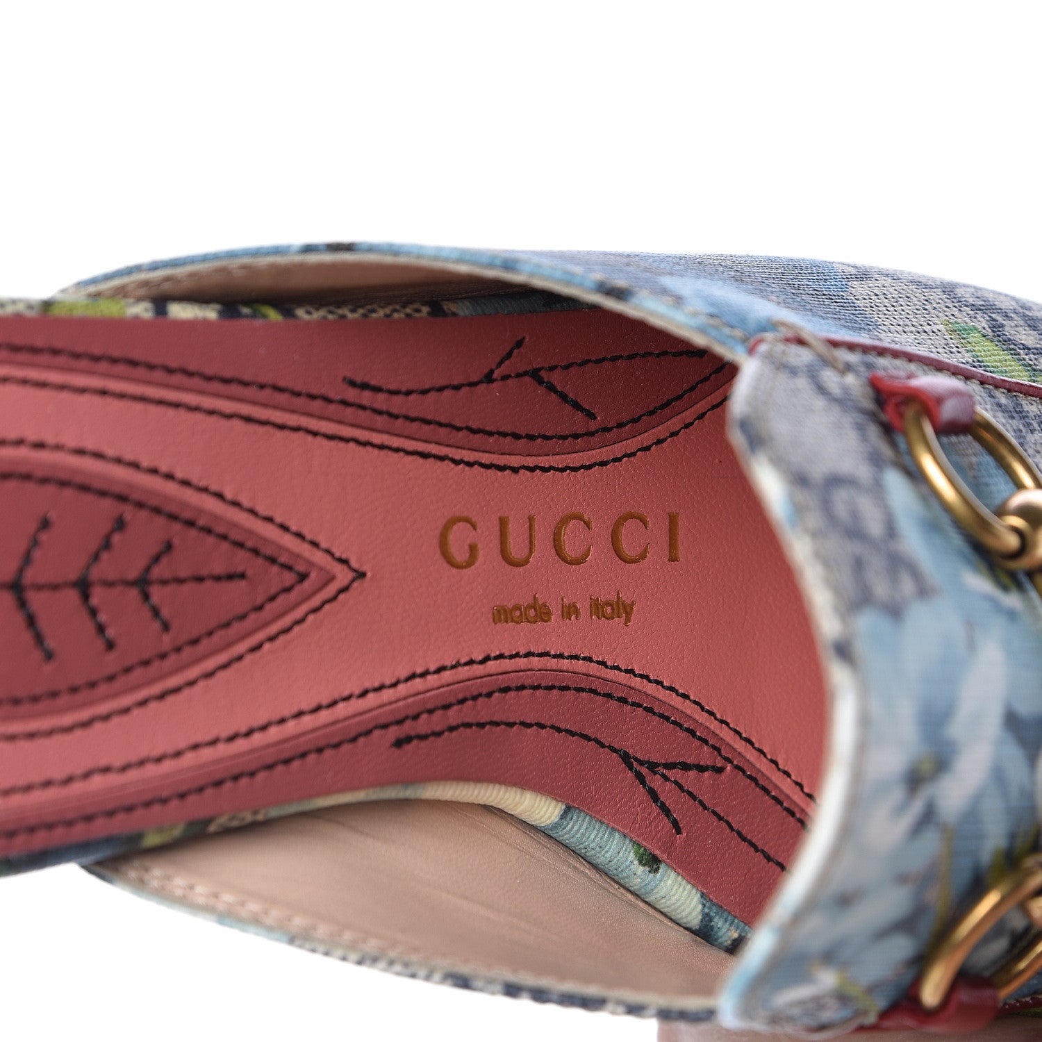 Gucci GG Supreme Monogram Blooms Womens Princetown Slippers 34 Beige Blue Navy Hibiscus Red 8 of 8