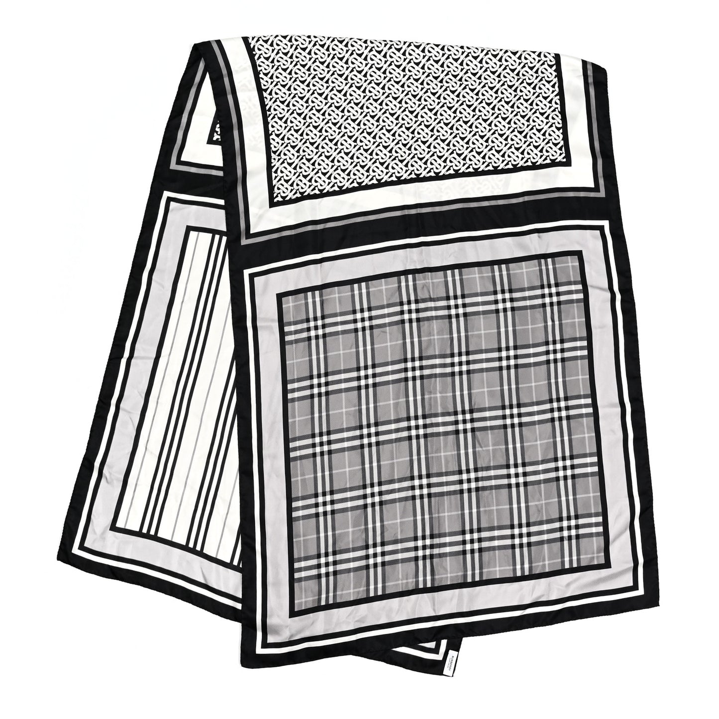 Silk Vintage Check Icon Stripe TB Monogram Print Scarf Archive Black White