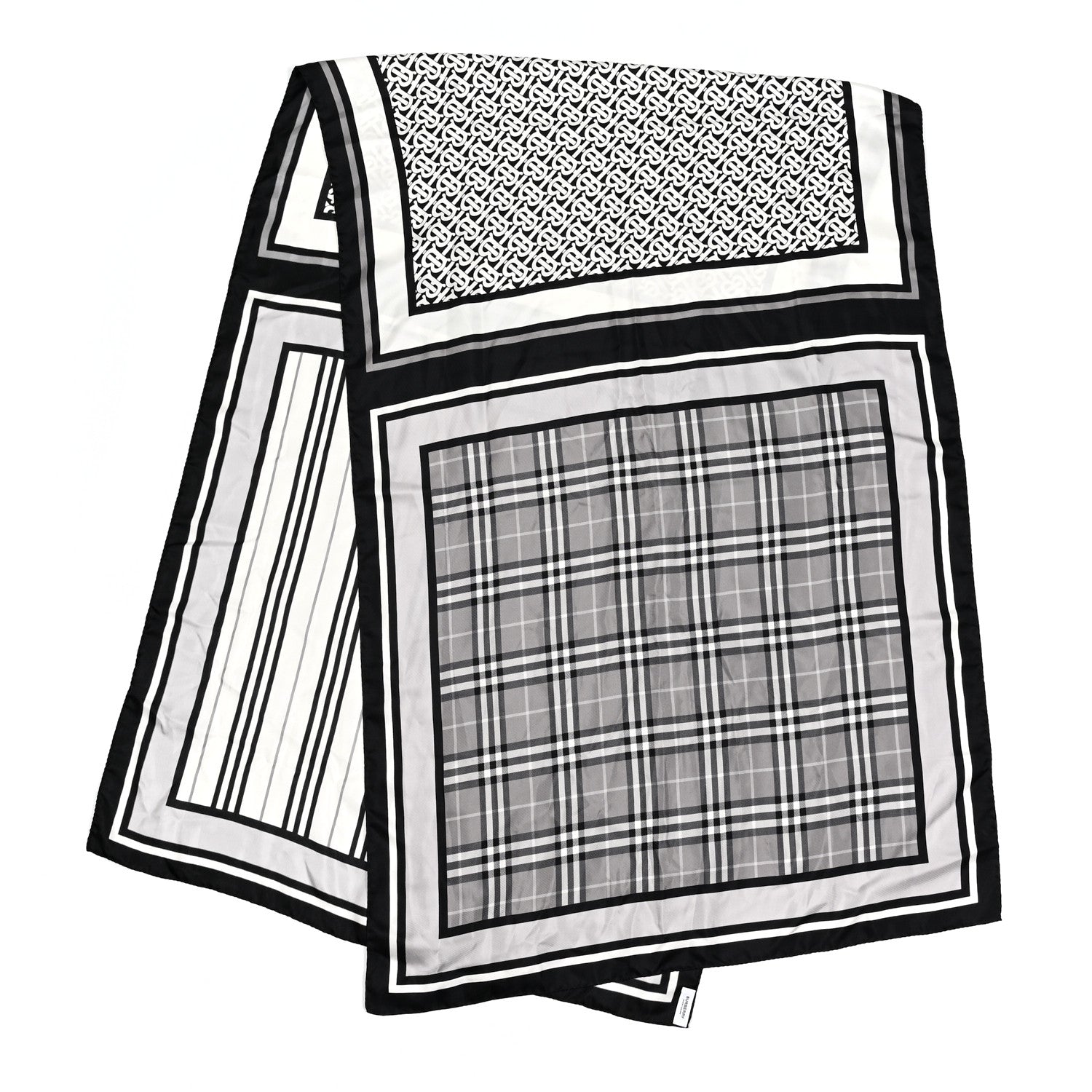 Burberry Silk Vintage Check Icon Stripe TB Monogram Print Scarf Archive Black White 2 of 4