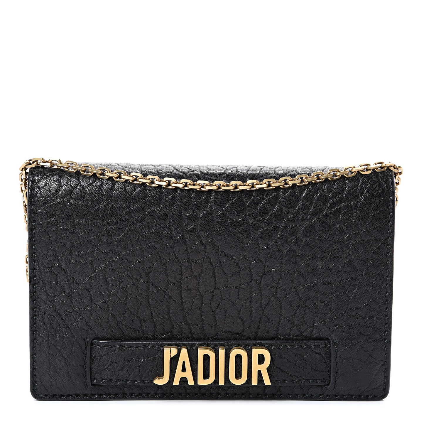 Grained Calfskin J'Adior Wallet on Chain Pouch Black