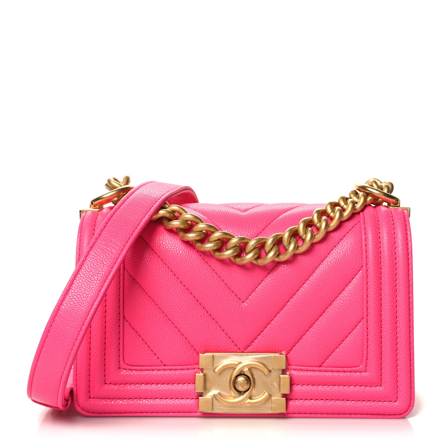 Chanel Caviar Chevron Quilted Small Boy Flap Fuchsia 1 of 10