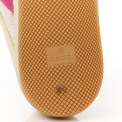 Gucci Calfskin Lame GG Monogram Web Womens Screener Sneakers 38.5 Gardenia Silver Dusty Milk White 7 of 9