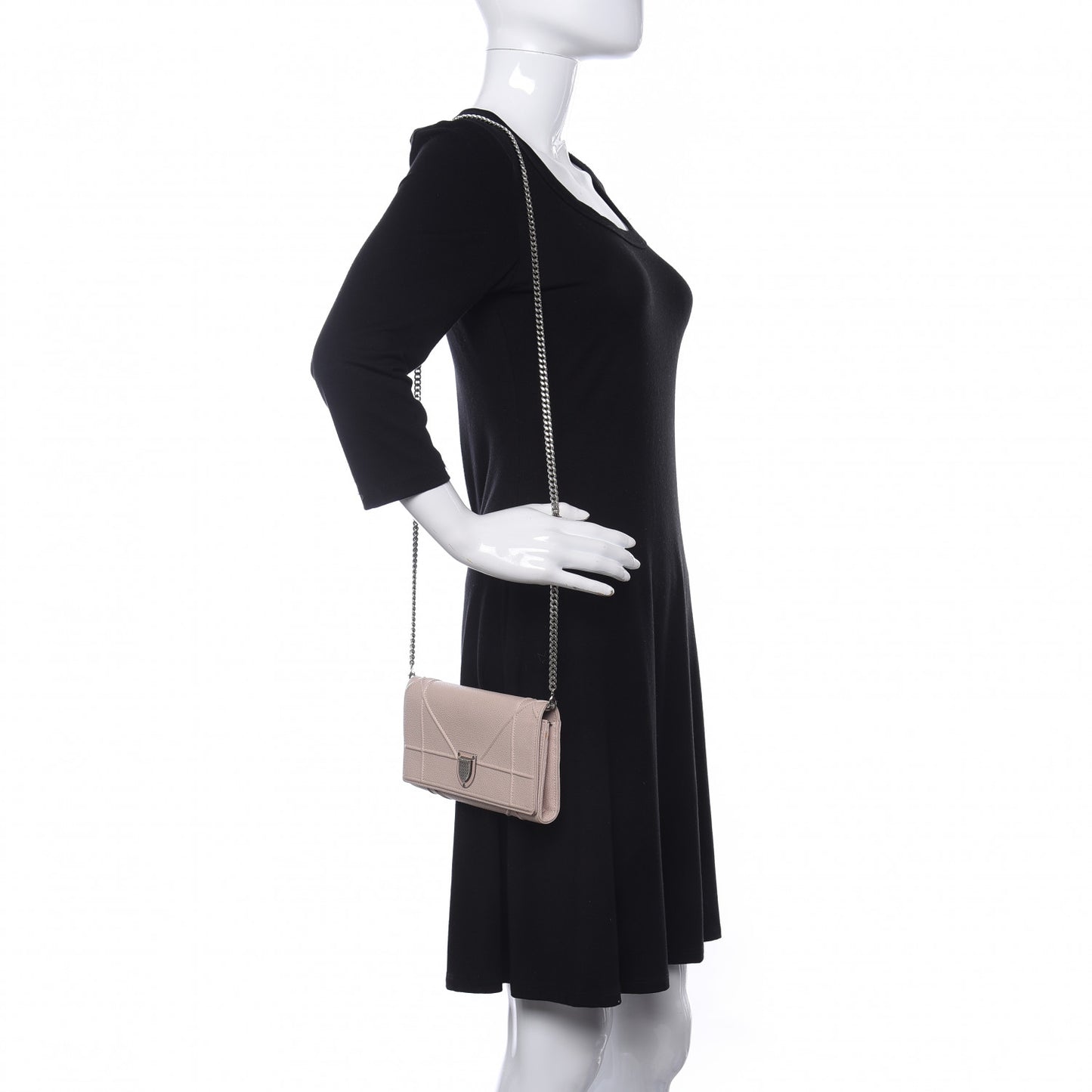 Grained Calfskin Diorama Croisiere Chain Wallet Rose Poudre