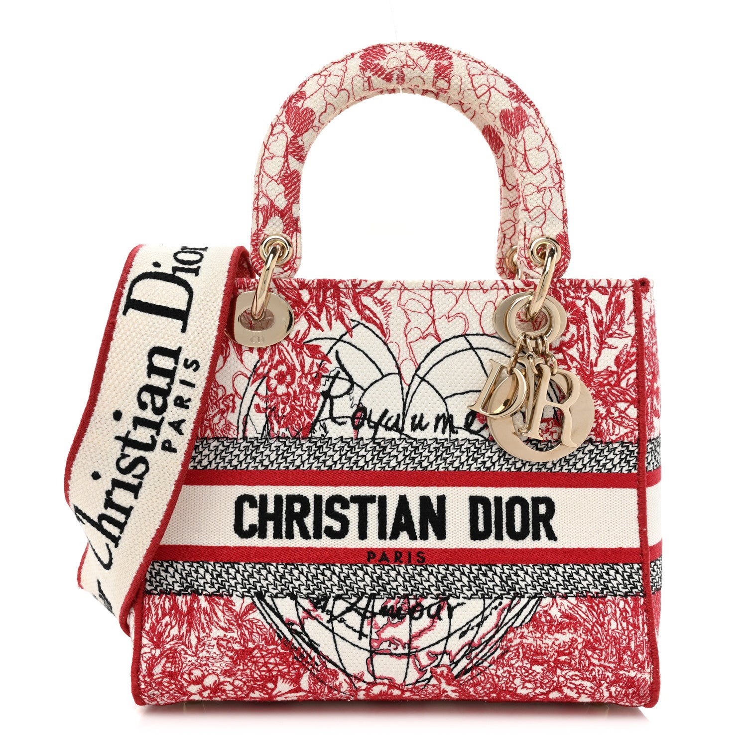Christian Dior Canvas Embroidered Medium Dioramour D-Royaume Lady D-Lite Red Multicolor 1 of 14
