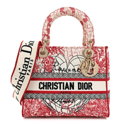 Christian Dior Canvas Embroidered Medium Dioramour D-Royaume Lady D-Lite Red Multicolor 1 of 14