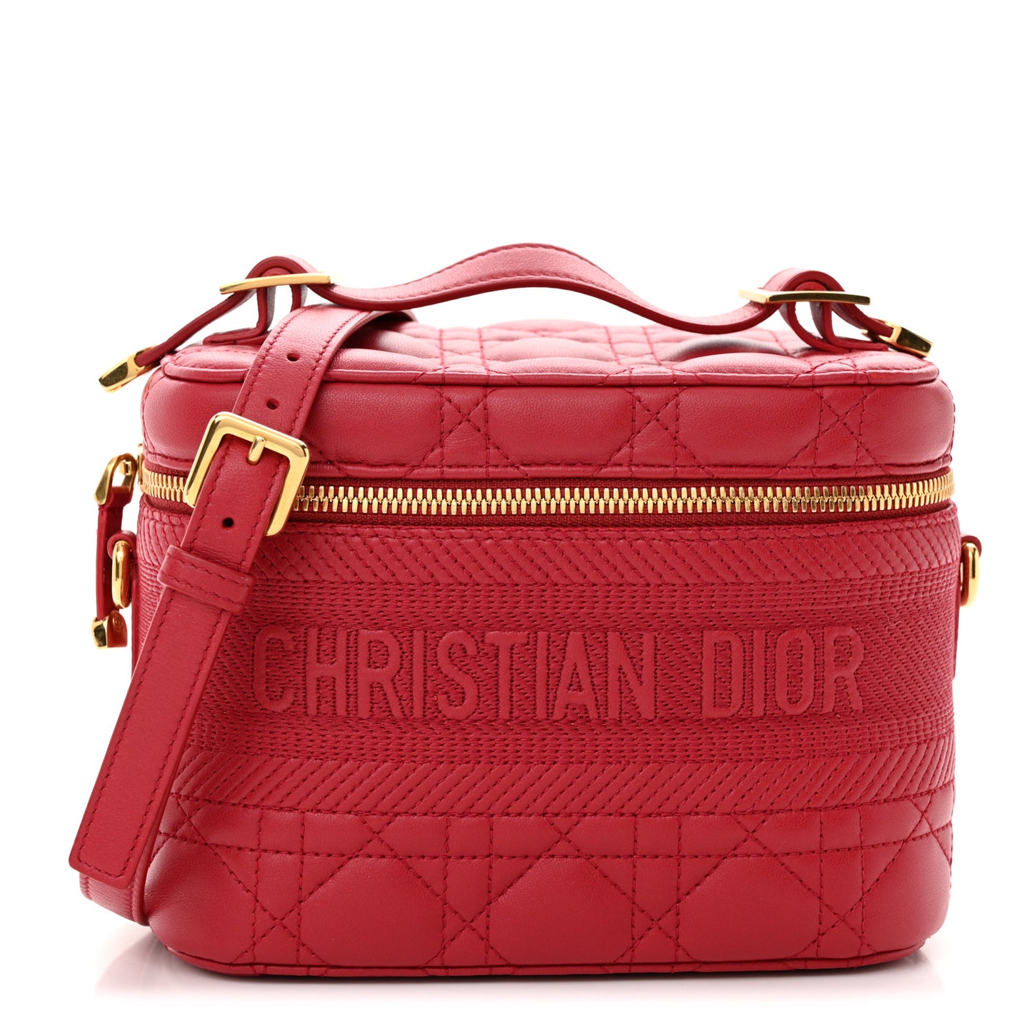 Lambskin Cannage Small Diortravel Vanity Case Red