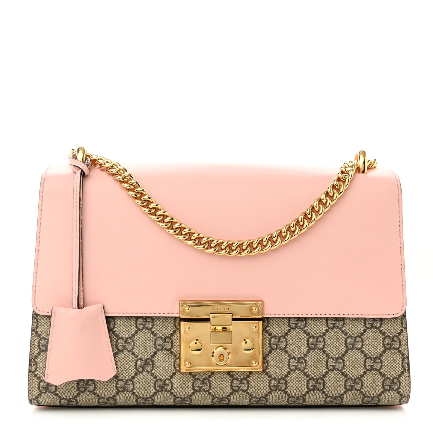 GG Supreme Monogram Calfskin Medium Padlock Shoulder Bag Beige Perfect Pink