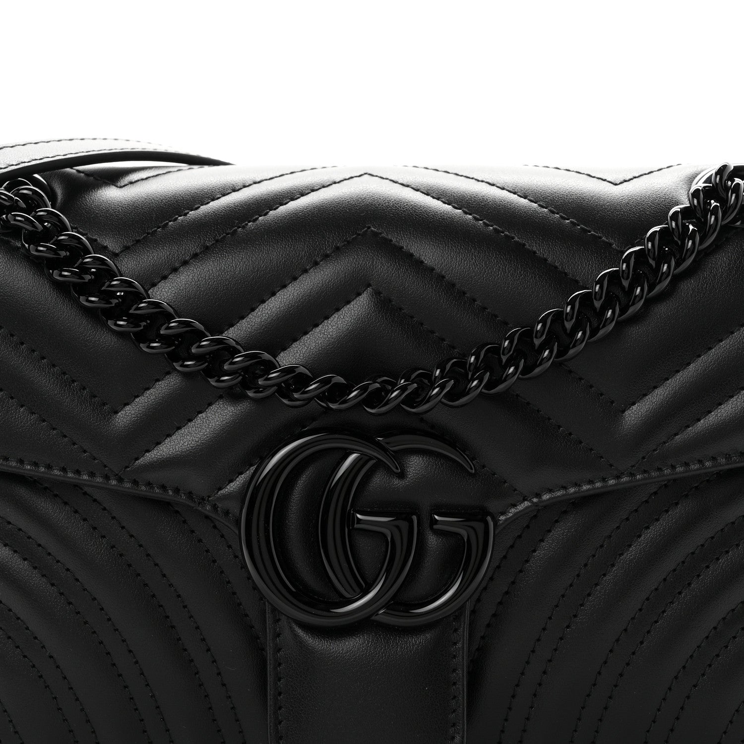 Gucci Calfskin Matelasse Monochrome Small GG Marmont Shoulder Bag Black 7 of 9