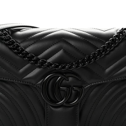Gucci Calfskin Matelasse Monochrome Small GG Marmont Shoulder Bag Black 7 of 9