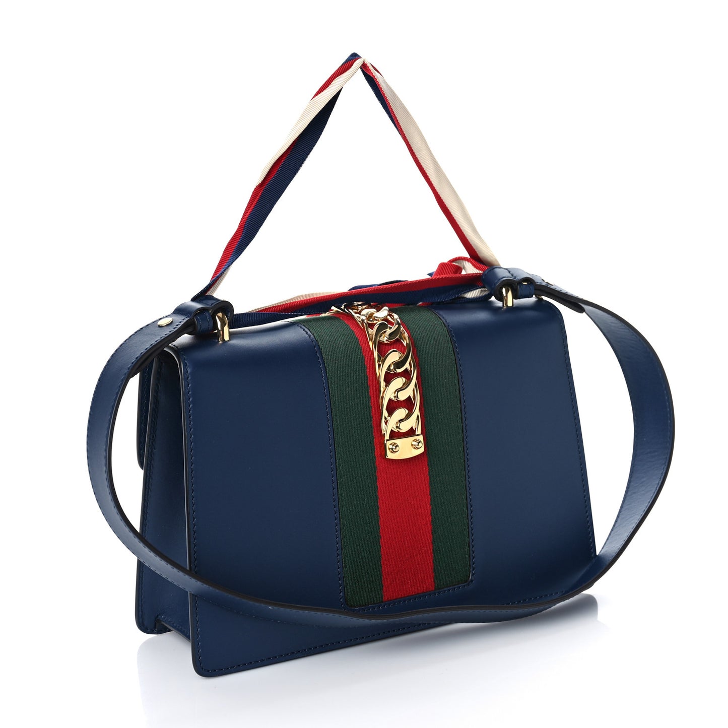 Vitello Fontanella Web Small Sylvie Shoulder Bag Blue Agata