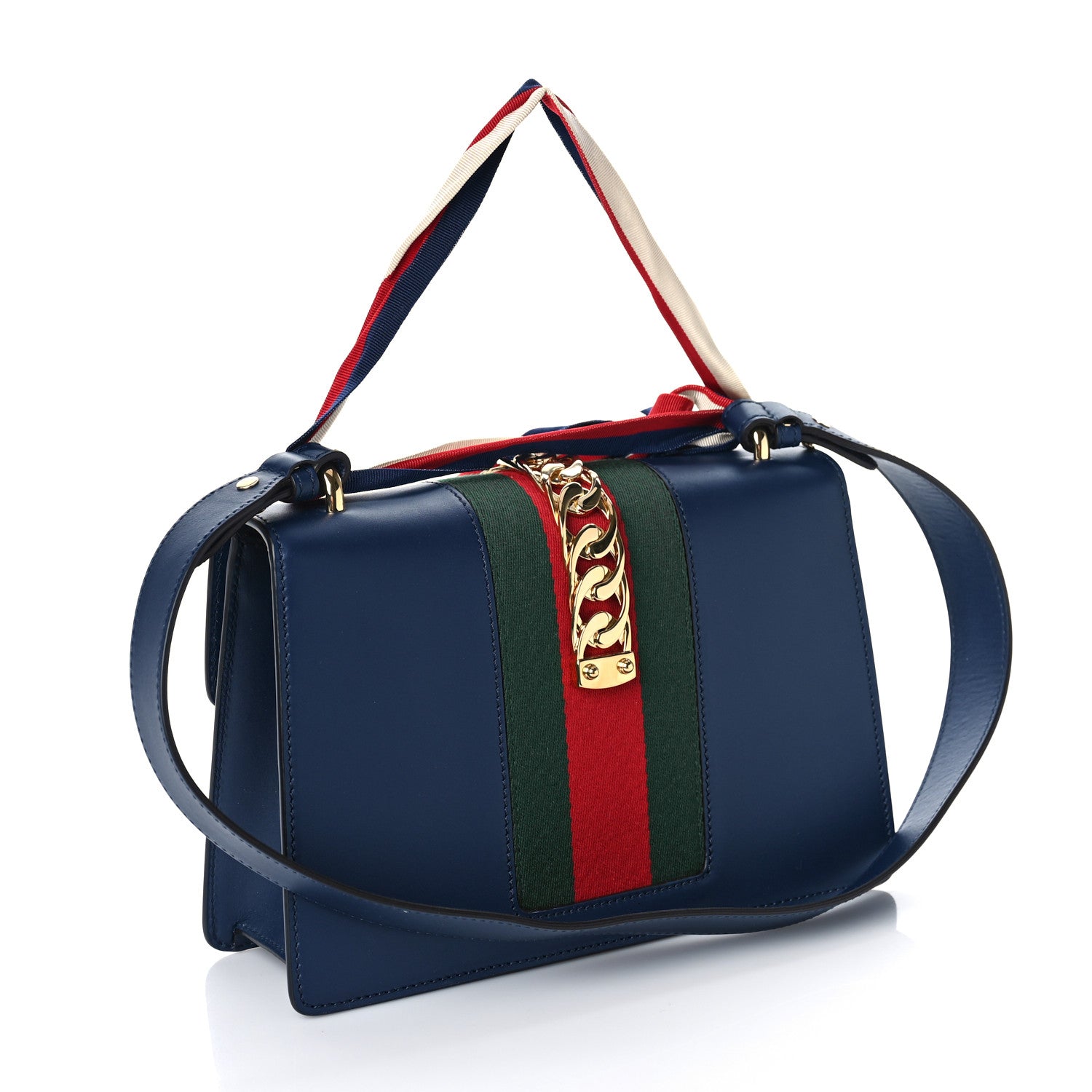 Gucci Vitello Fontanella Web Small Sylvie Shoulder Bag Blue Agata 2 of 8