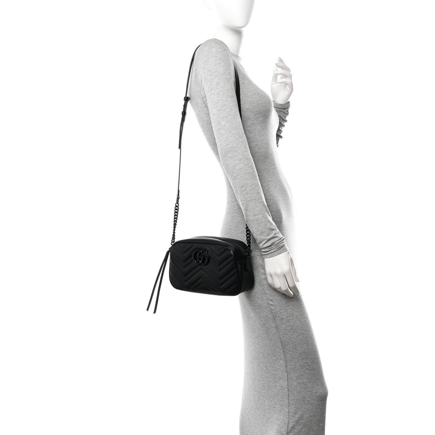 Calfskin Matelasse Monochrome Small GG Marmont Chain Shoulder Bag Black