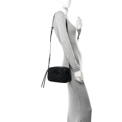 Gucci Calfskin Matelasse Monochrome Small GG Marmont Chain Shoulder Bag Black 2 of 11