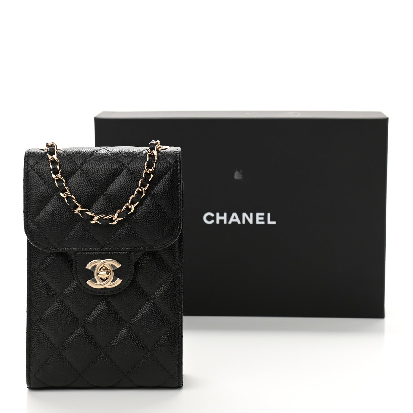 Caviar Quilted Classic Phone Holder Black