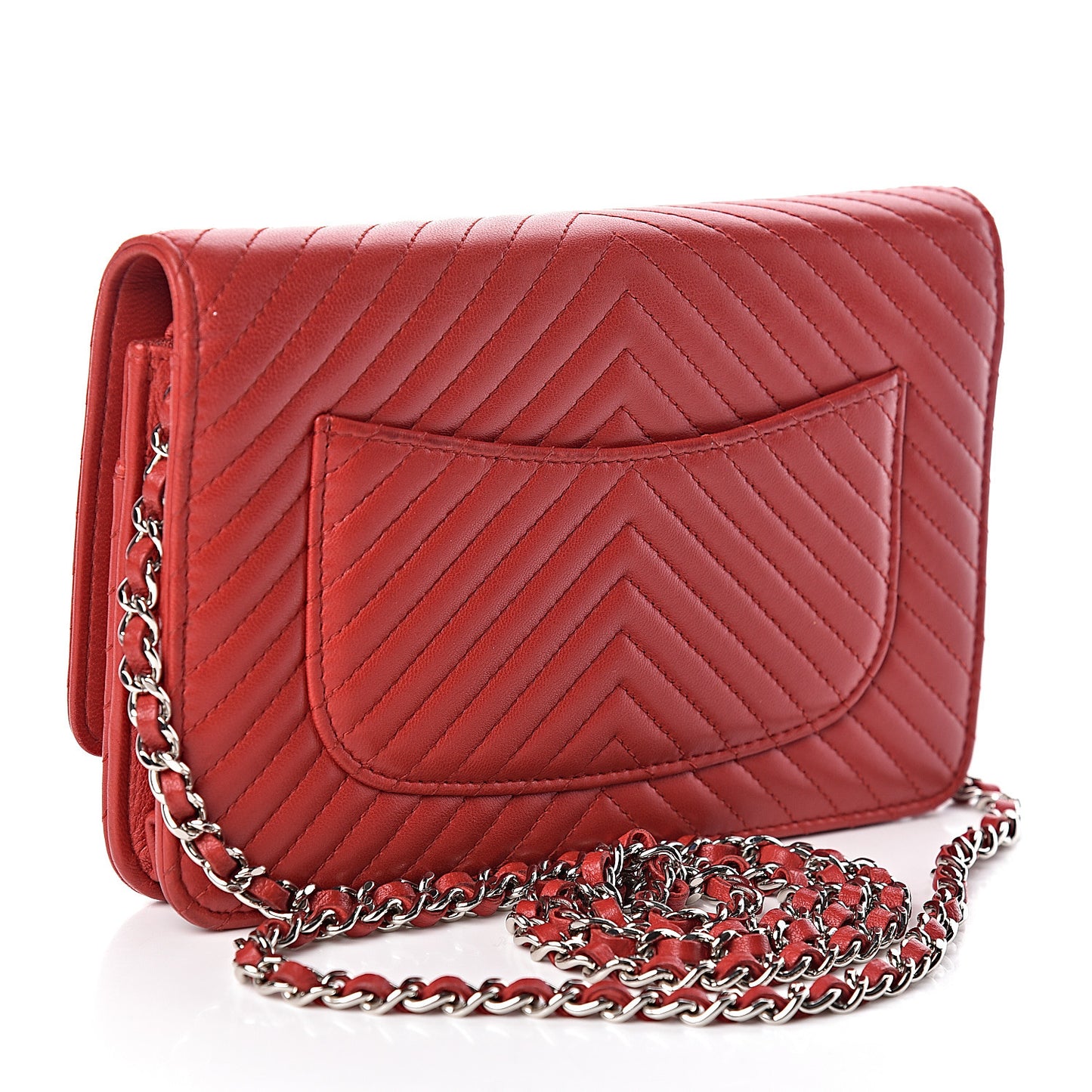 Lambskin Chevron Quilted Wallet On Chain WOC Red