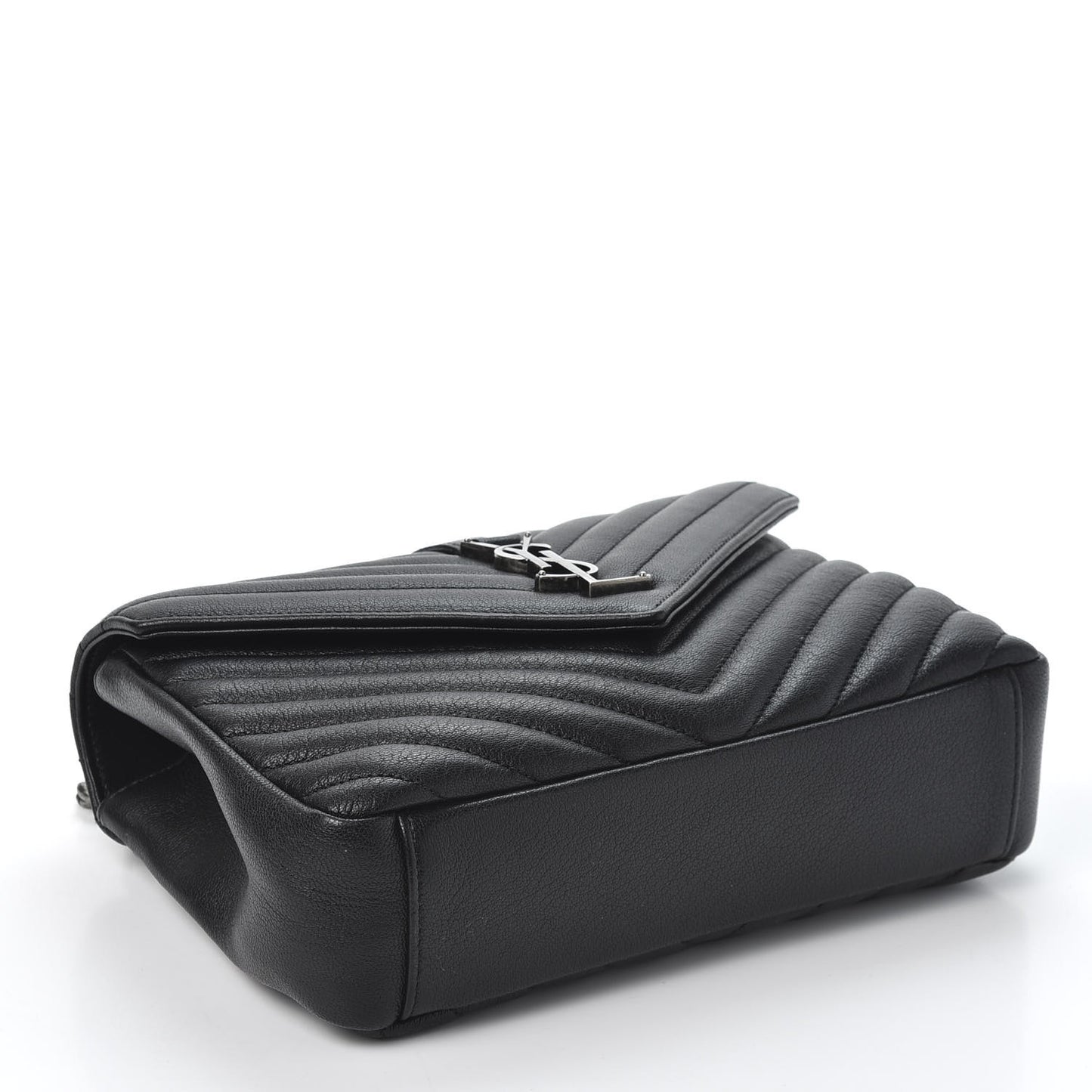 Sheepskin Matelasse Chevron Monogram Medium College Bag Black