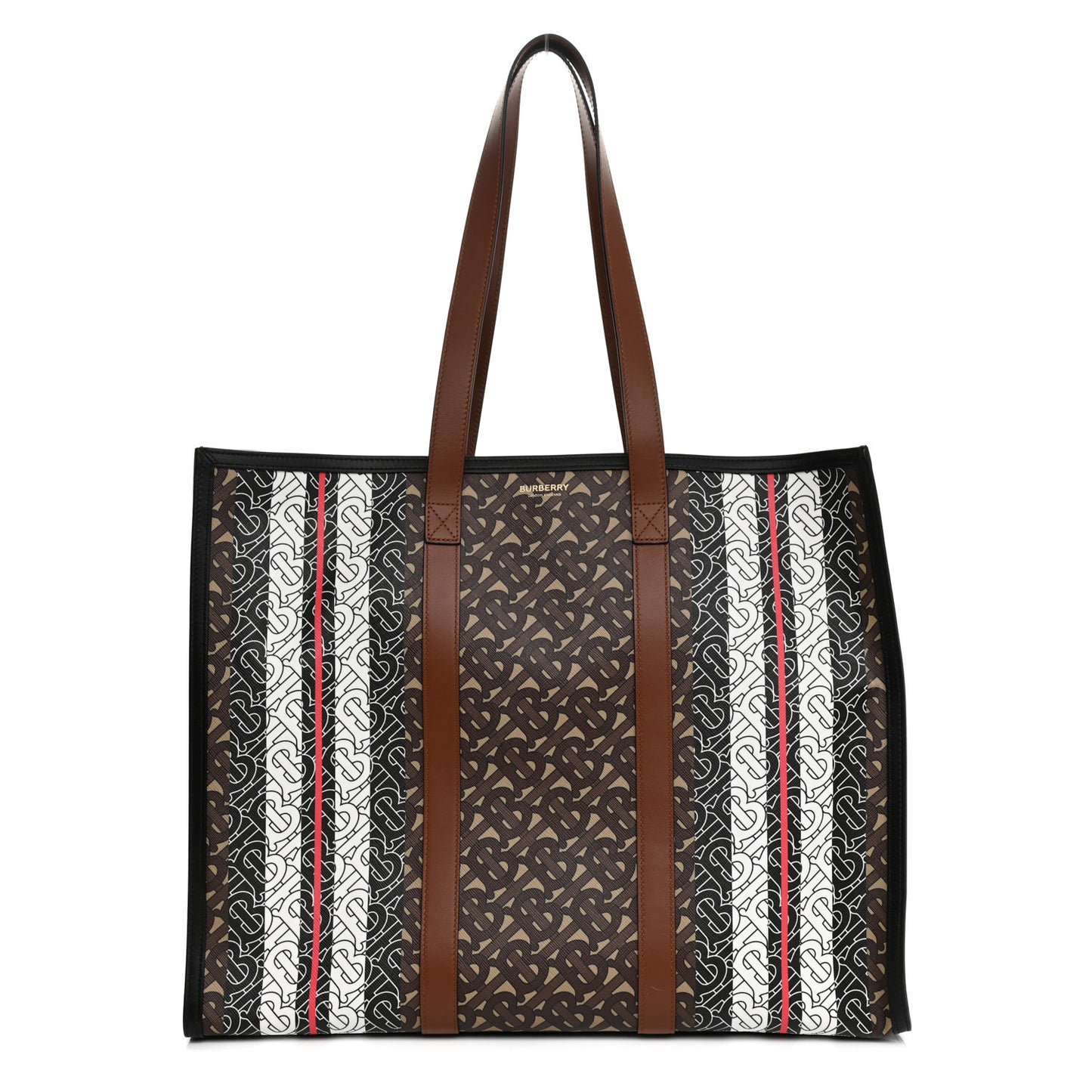 E-Canvas Monogram Stripe Book Tote Bridle Brown