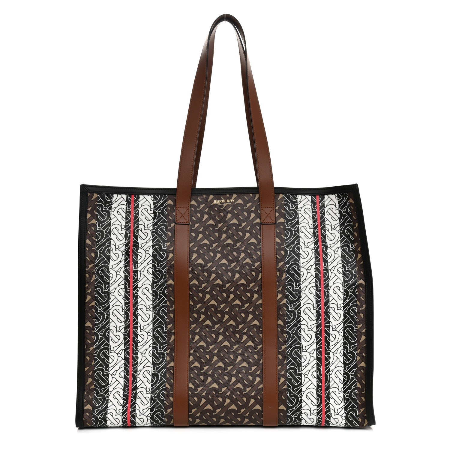 Burberry E-Canvas Monogram Stripe Book Tote Bridle Brown 2 of 13