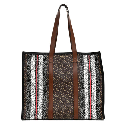 Burberry E-Canvas Monogram Stripe Book Tote Bridle Brown 2 of 13