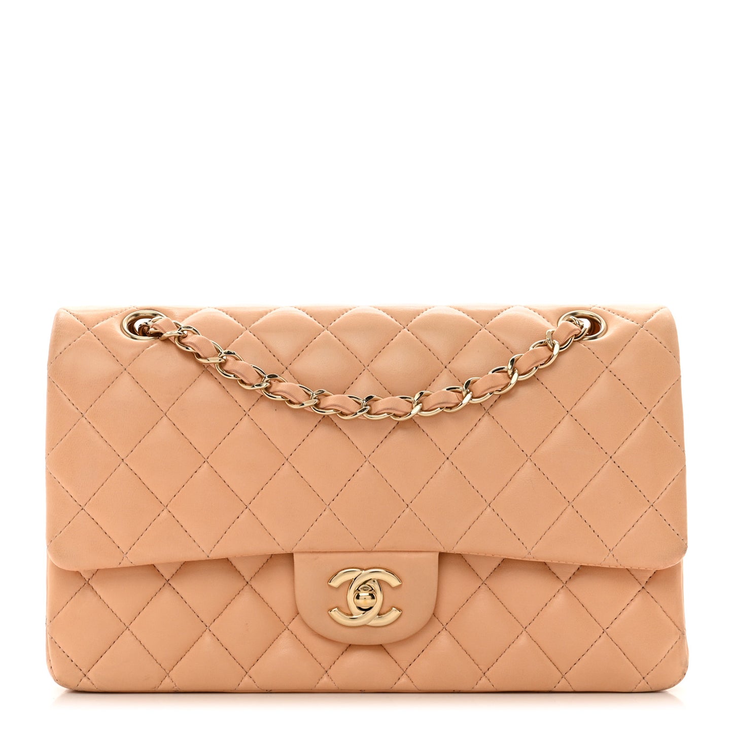 Lambskin Quilted Medium Double Flap Light Orange