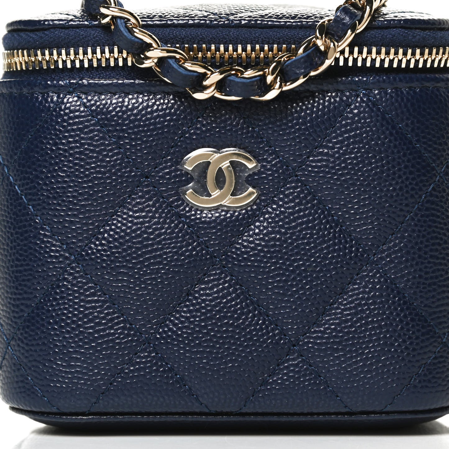 Caviar Quilted Mini Vanity Case With Chain Navy Blue