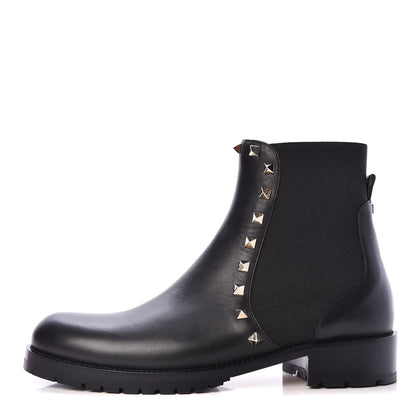 Valentino Garavani Calfskin Rockstud Beatle Chelsea 20mm Ankle Boots 39 Black 1 of 10