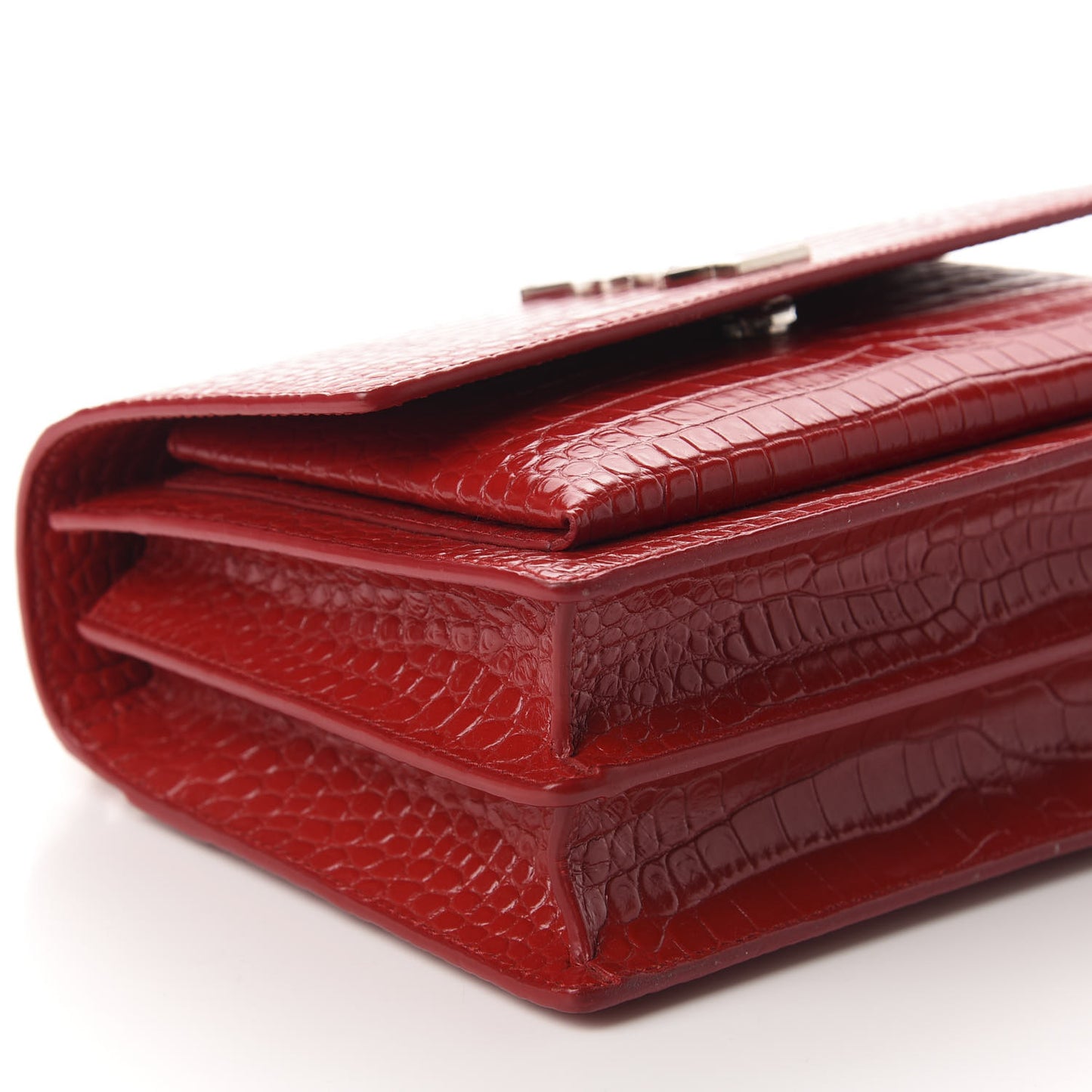 Calfskin Crocodile Embossed Medium Monogram Sunset Rouge Eros