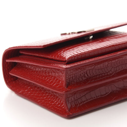 Saint Laurent Calfskin Crocodile Embossed Medium Monogram Sunset Rouge Eros 6 of 10