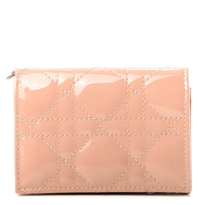 Christian Dior Patent Cannage Small Lady Dior Flap Card Holder Rose De Vents 1 of 9