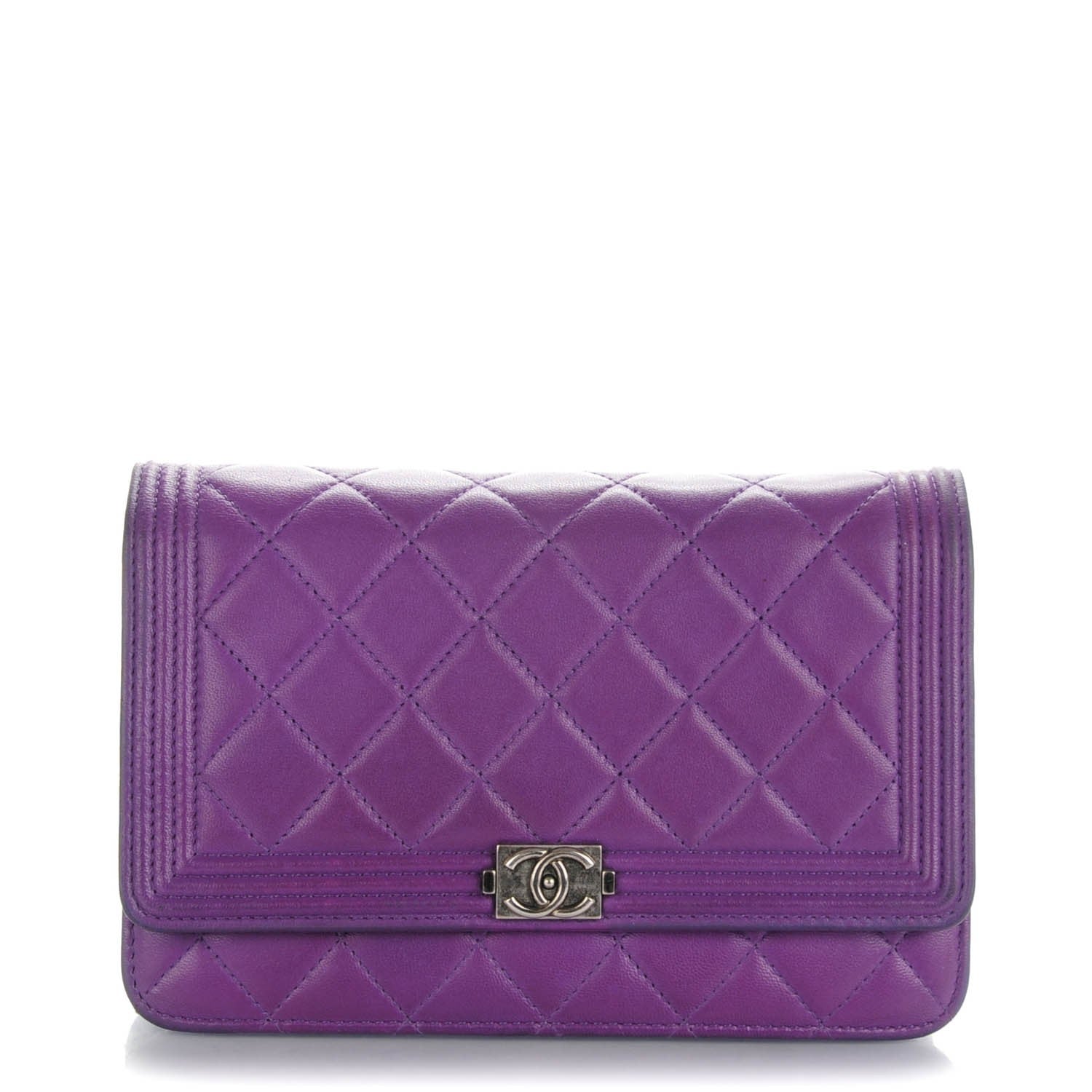 Chanel Lambskin Quilted Boy Wallet On Chain WOC Purple 1 of 8