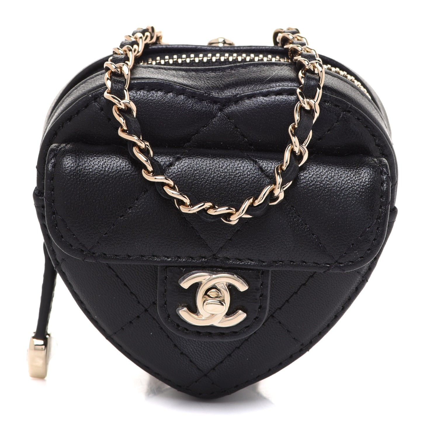 Lambskin Quilted CC In Love Heart Coin Purse With Chain Black