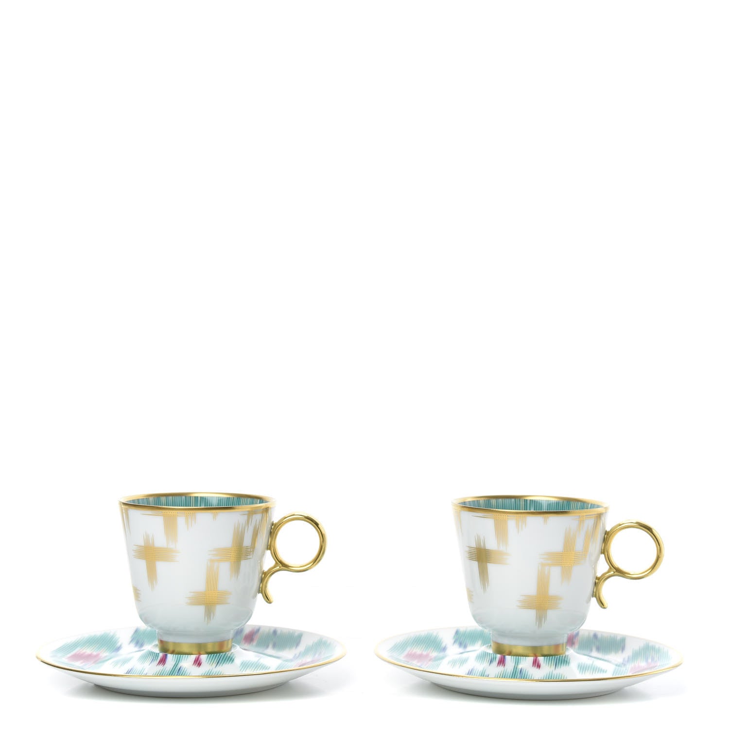 Hermes Porcelain Voyage en Ikat Coffee Cup and Saucer Set of 2 1 of 6
