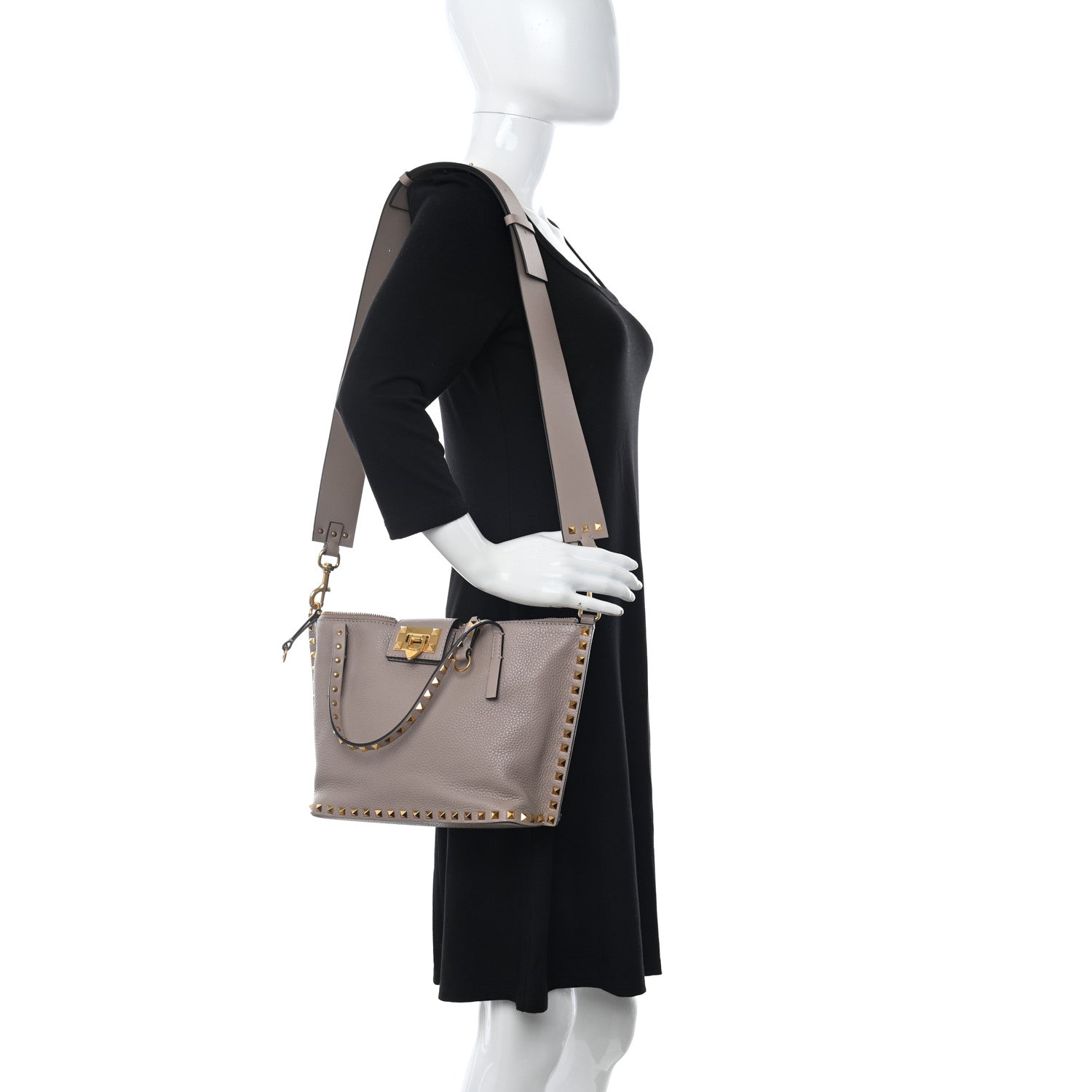 Valentino Garavani Pebbled Calfskin Rockstud Hype Tote Poudre 2 of 9