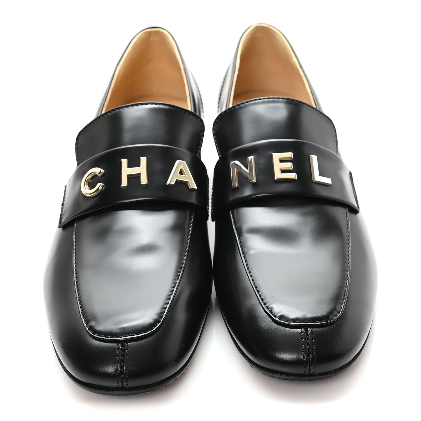 Shiny Calfskin Logo Loafers 38 Black