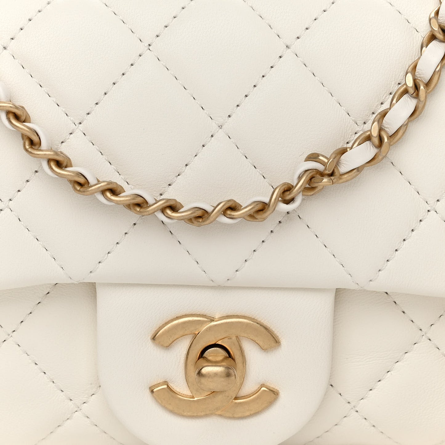 Lambskin Quilted Mini Rectangular Pearl Crush Flap White