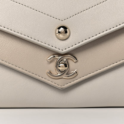 Chanel Sheepskin Chevron Quilted Double Chevron Wristlet Clutch White 9 of 12