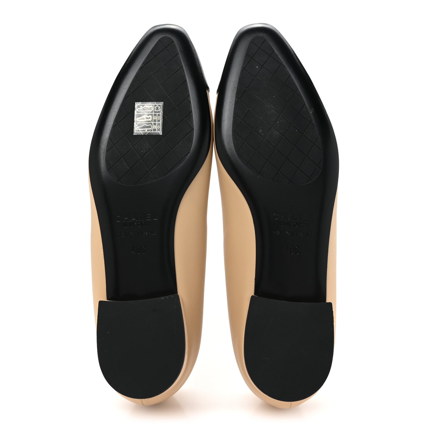 Lambskin Cap Toe CC Uniform Ballerina Flats 40 Beige Black