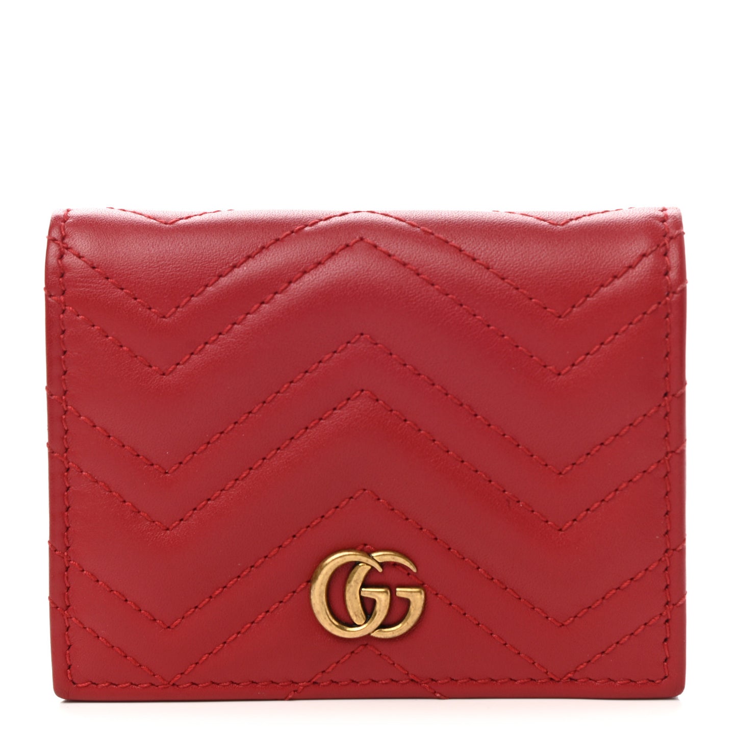 Calfskin Matelasse GG Marmont Card Case Wallet Hibiscus Red