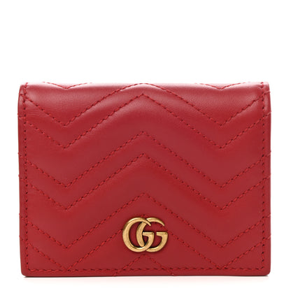 Gucci Calfskin Matelasse GG Marmont Card Case Wallet Hibiscus Red 1 of 8