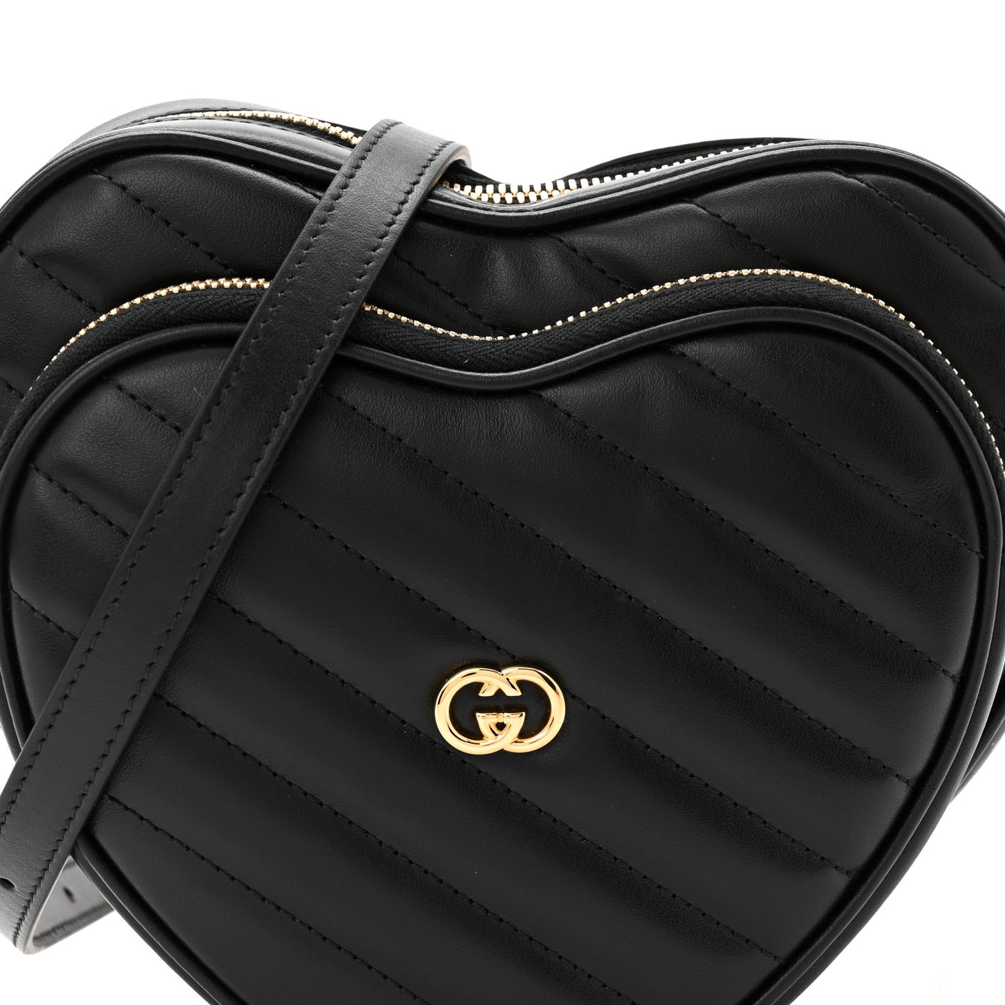 Calfskin Matelasse Diagonal Mini Interlocking G Heart Shoulder Bag Black