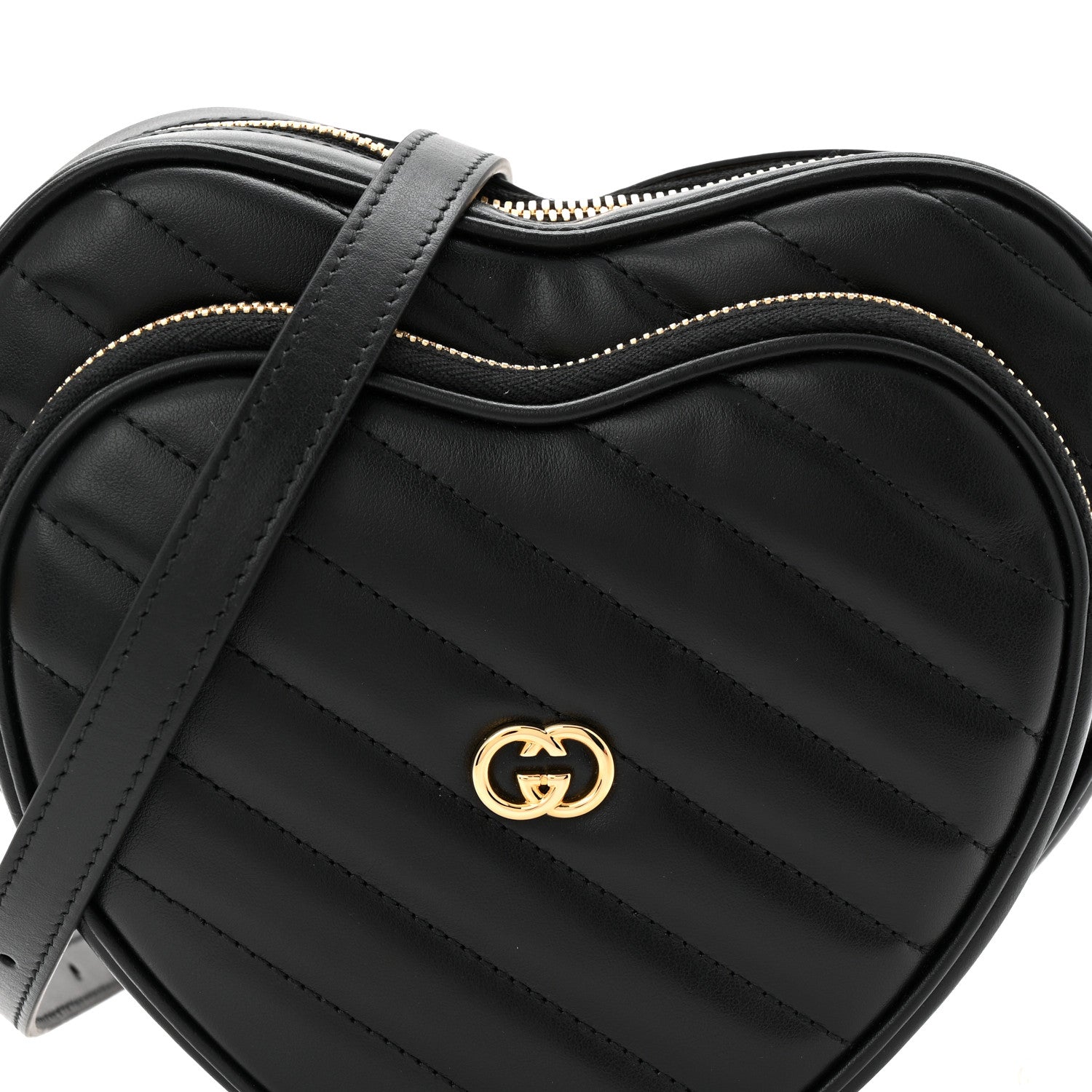Gucci Calfskin Matelasse Diagonal Mini Interlocking G Heart Shoulder Bag Black 8 of 10