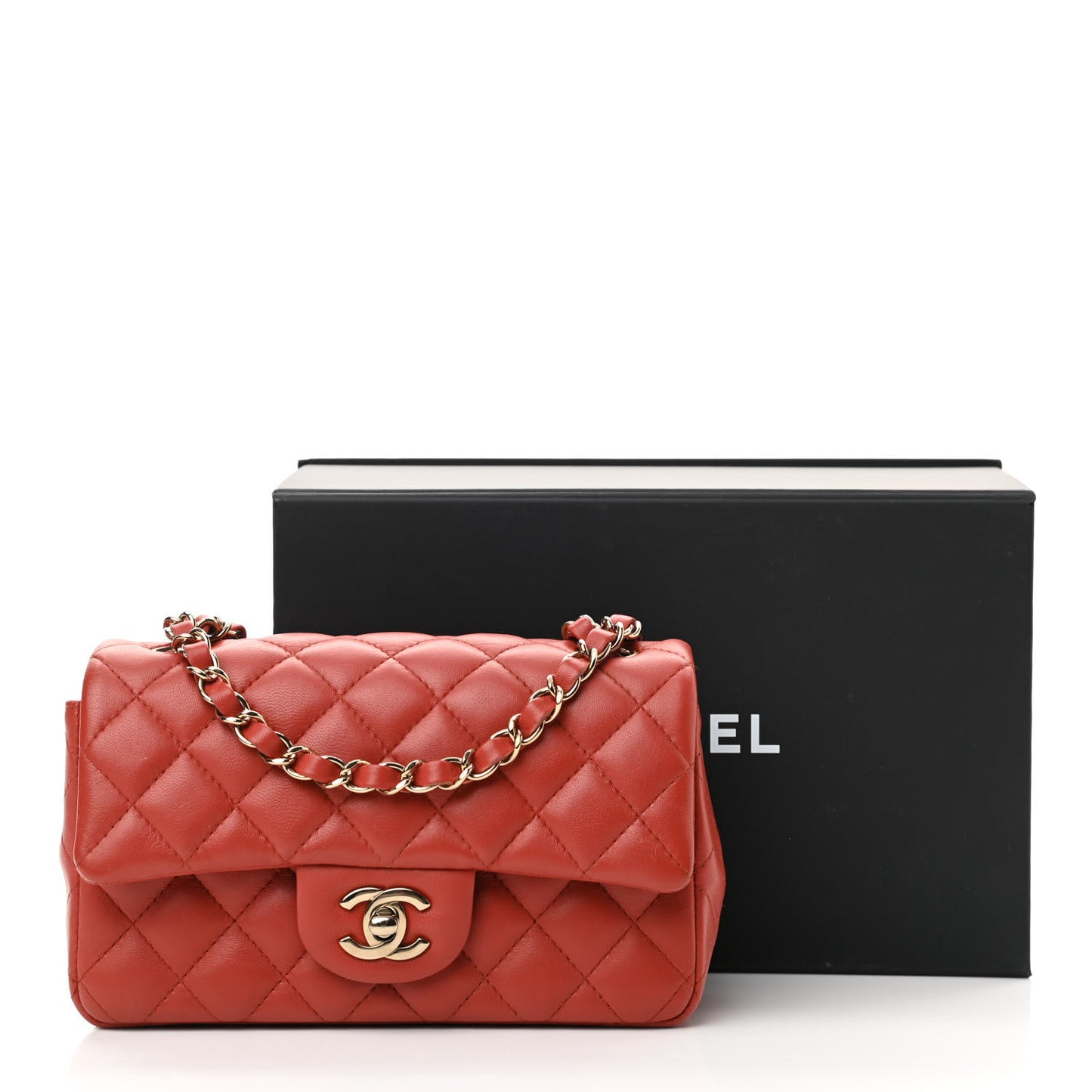 Lambskin Quilted Mini Rectangular Flap Brown