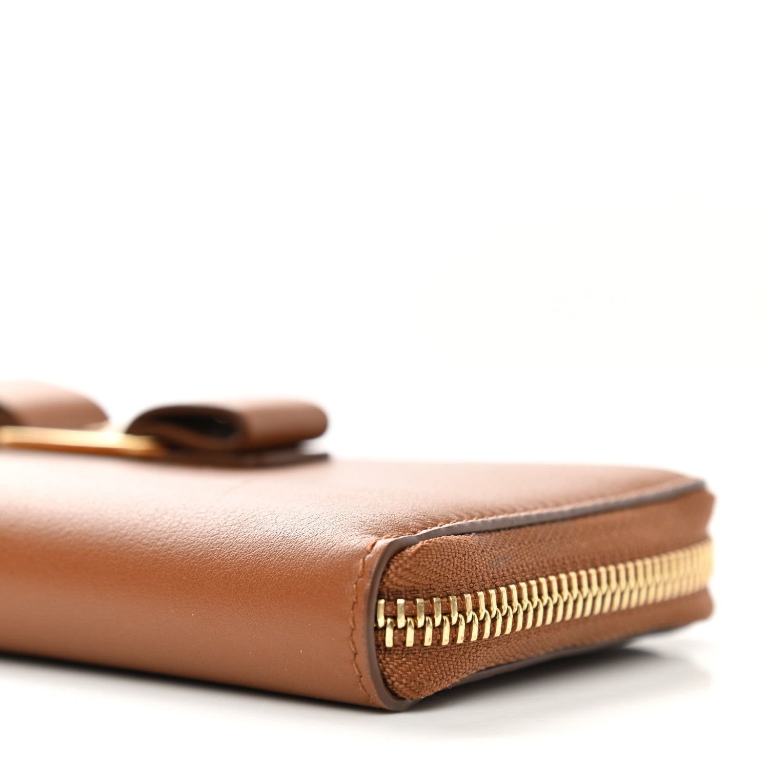 Salvatore Ferragamo Calfskin Vara Bow Zip Wallet Brown 8 of 9